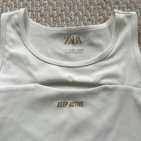 Zara Kids “keep active” logo white tank top with cutout  size 13-14 - Picture 2 of 5